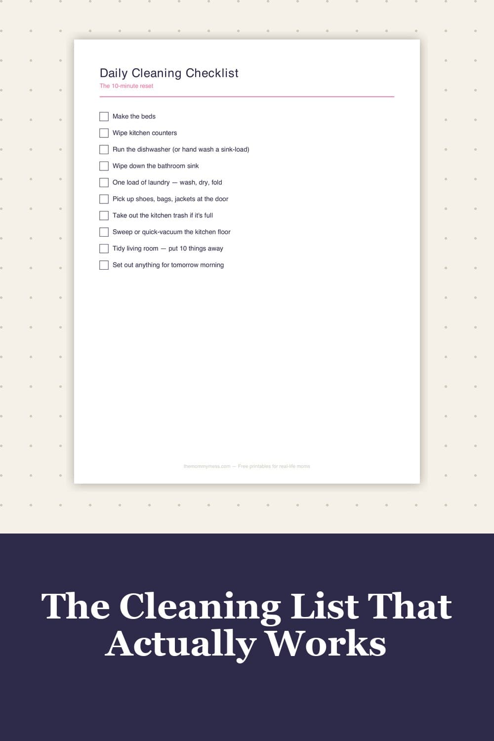 Free Printable Cleaning Checklist (Daily, Weekly, Monthly, Deep + Room-by-Room) — mockup of the printable